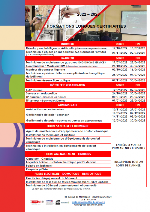 Formations ouvertes à l'inscription !